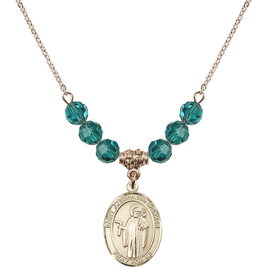 14kt Gold Filled Saint Joseph the Worker Birthstone Necklace with Zircon Beads - 8220