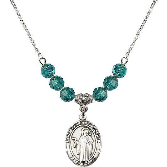 Sterling Silver Saint Joseph the Worker Birthstone Necklace with Zircon Beads - 8220