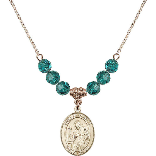 14kt Gold Filled Saint Alphonsus Birthstone Necklace with Zircon Beads - 8221