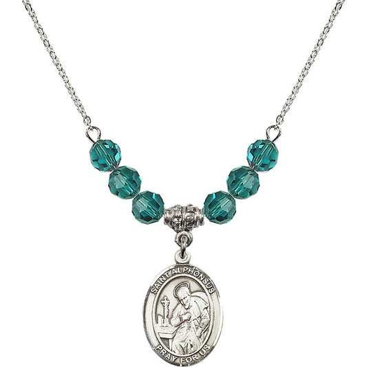 Sterling Silver Saint Alphonsus Birthstone Necklace with Zircon Beads - 8221