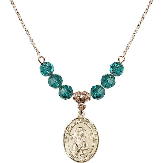 14kt Gold Filled Our Lady of Perpetual Help Birthstone Necklace with Zircon Beads - 8222