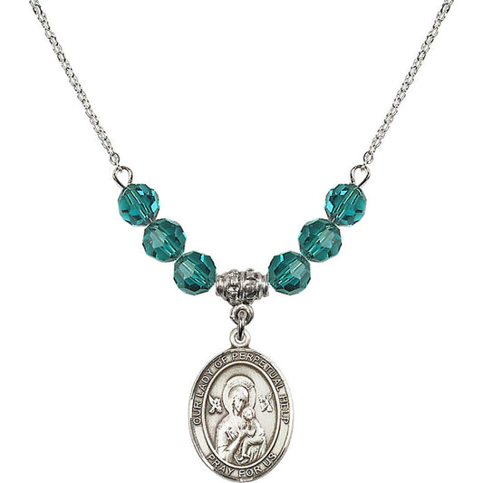 Sterling Silver Our Lady of Perpetual Help Birthstone Necklace with Zircon Beads - 8222
