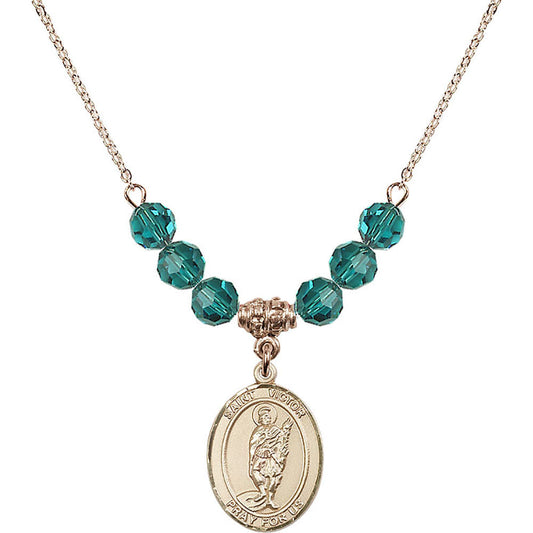 14kt Gold Filled Saint Victor of Marseilles Birthstone Necklace with Zircon Beads - 8223