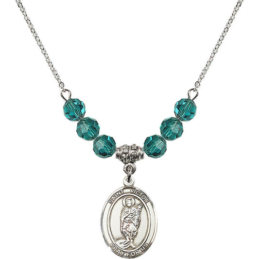 Sterling Silver Saint Victor of Marseilles Birthstone Necklace with Zircon Beads - 8223