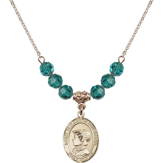 14kt Gold Filled Saint Elizabeth Ann Seton Birthstone Necklace with Zircon Beads - 8224