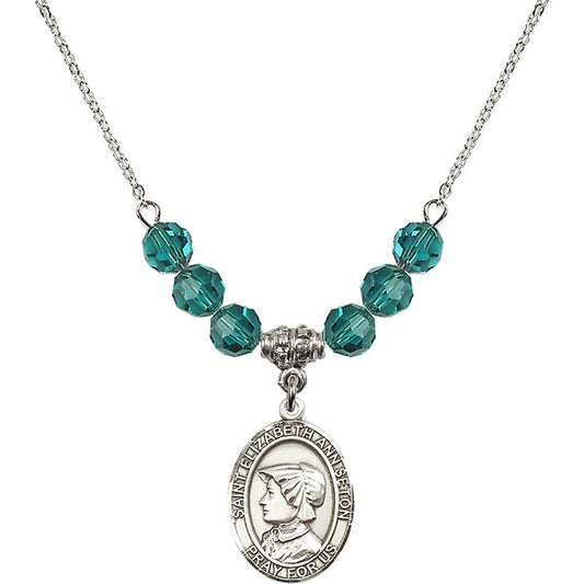 Sterling Silver Saint Elizabeth Ann Seton Birthstone Necklace with Zircon Beads - 8224