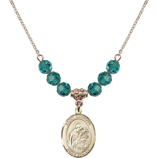 14kt Gold Filled Saint Aloysius Gonzaga Birthstone Necklace with Zircon Beads - 8225