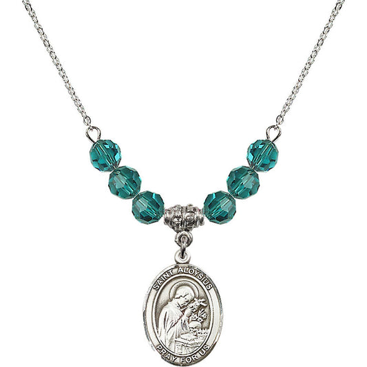 Sterling Silver Saint Aloysius Gonzaga Birthstone Necklace with Zircon Beads - 8225