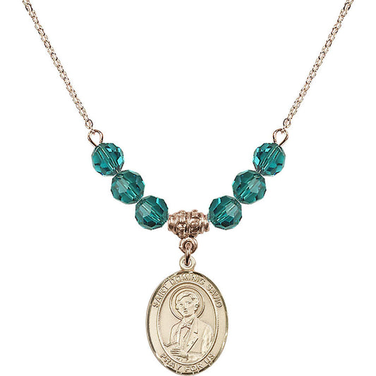 14kt Gold Filled Saint Dominic Savio Birthstone Necklace with Zircon Beads - 8227