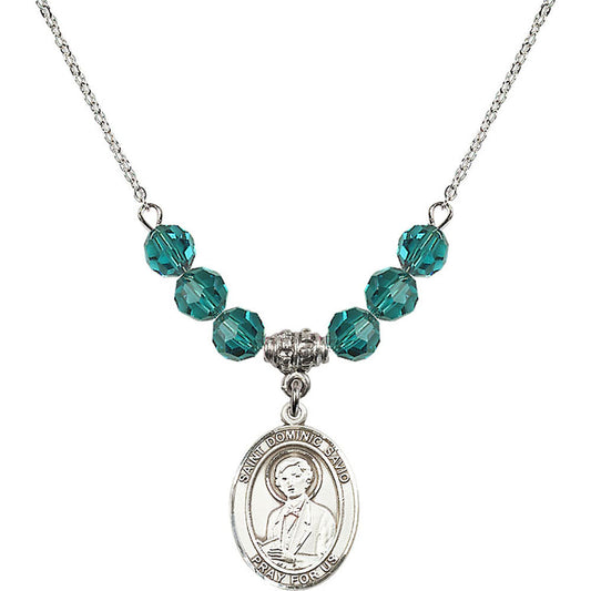 Sterling Silver Saint Dominic Savio Birthstone Necklace with Zircon Beads - 8227
