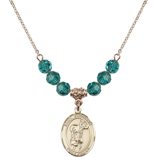 14kt Gold Filled Saint Stephanie Birthstone Necklace with Zircon Beads - 8228