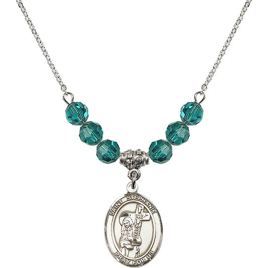 Sterling Silver Saint Stephanie Birthstone Necklace with Zircon Beads - 8228
