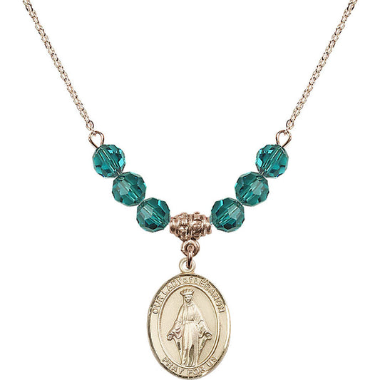 14kt Gold Filled Our Lady of Lebanon Birthstone Necklace with Zircon Beads - 8229