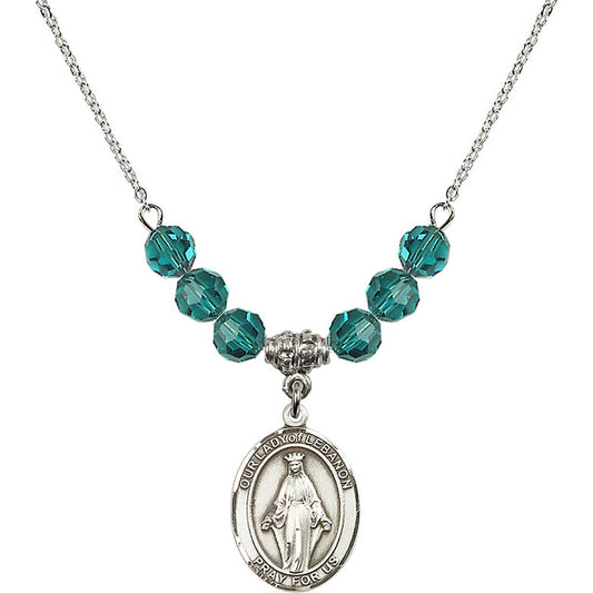 Sterling Silver Our Lady of Lebanon Birthstone Necklace with Zircon Beads - 8229