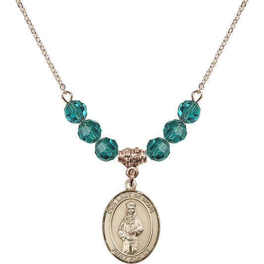 14kt Gold Filled Our Lady of Hope Birthstone Necklace with Zircon Beads - 8230
