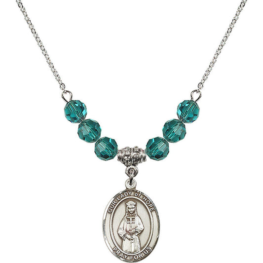 Sterling Silver Our Lady of Hope Birthstone Necklace with Zircon Beads - 8230