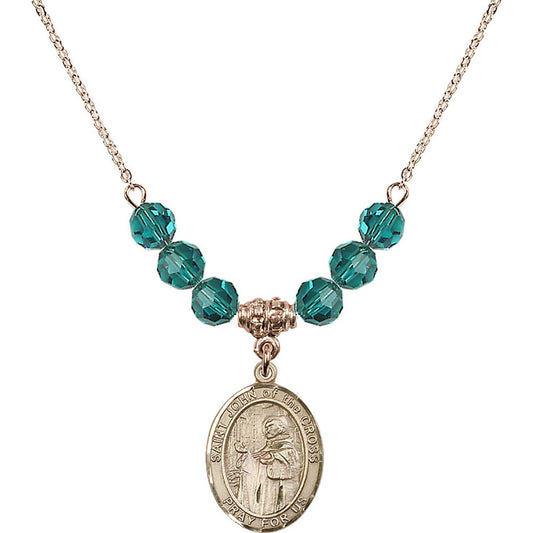 14kt Gold Filled Saint John of the Cross Birthstone Necklace with Zircon Beads - 8231