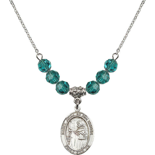 Sterling Silver Saint John of the Cross Birthstone Necklace with Zircon Beads - 8231