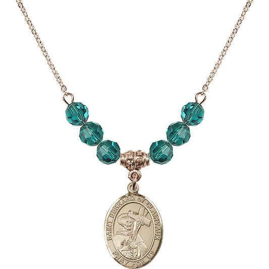 14kt Gold Filled Saint Bernard of Clairvaux Birthstone Necklace with Zircon Beads - 8233