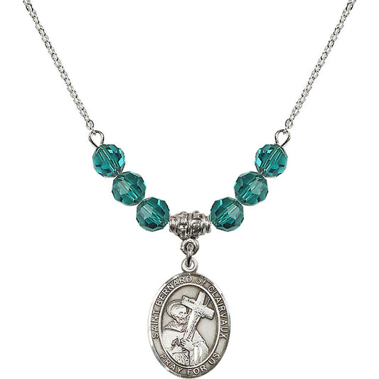 Sterling Silver Saint Bernard of Clairvaux Birthstone Necklace with Zircon Beads - 8233