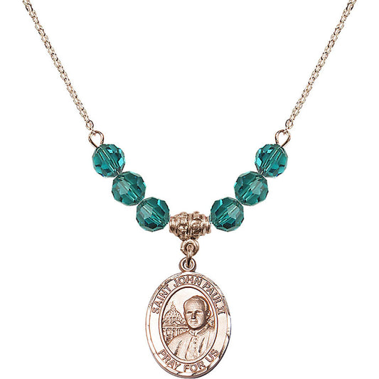 14kt Gold Filled Saint John Paul II Birthstone Necklace with Zircon Beads - 8234