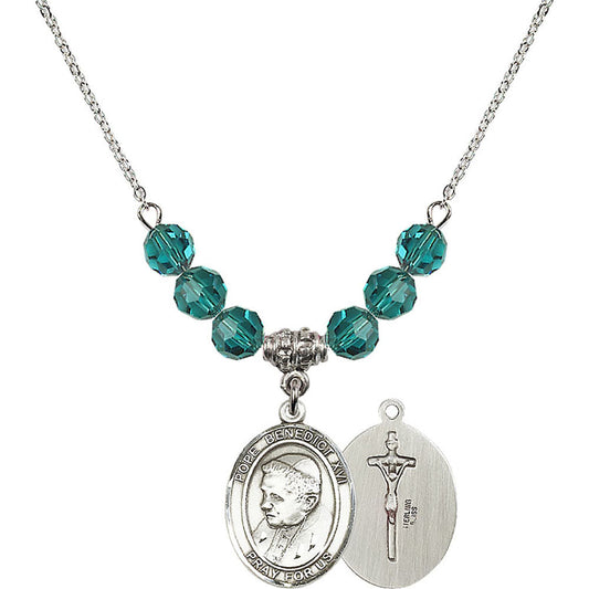 Sterling Silver Pope Emeritace Benedict XVI Birthstone Necklace with Zircon Beads - 8235