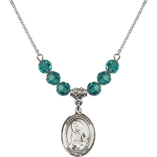 Sterling Silver Saint Madeline Sophie Barat Birthstone Necklace with Zircon Beads - 8236