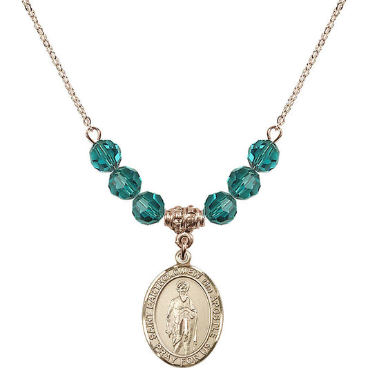 14kt Gold Filled Saint Bartholomew the Apostle Birthstone Necklace with Zircon Beads - 8238