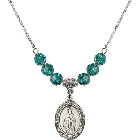 Sterling Silver Saint Bartholomew the Apostle Birthstone Necklace with Zircon Beads - 8238
