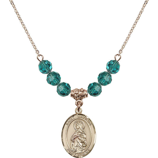 14kt Gold Filled Saint Matilda Birthstone Necklace with Zircon Beads - 8239