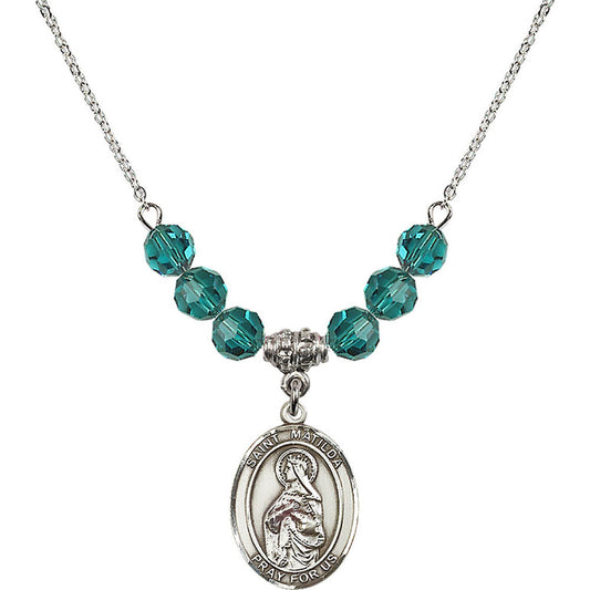 Sterling Silver Saint Matilda Birthstone Necklace with Zircon Beads - 8239