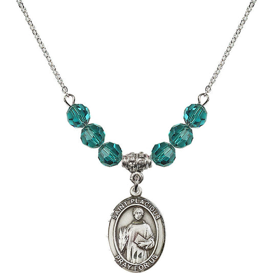 Sterling Silver Saint Placidus Birthstone Necklace with Zircon Beads - 8240