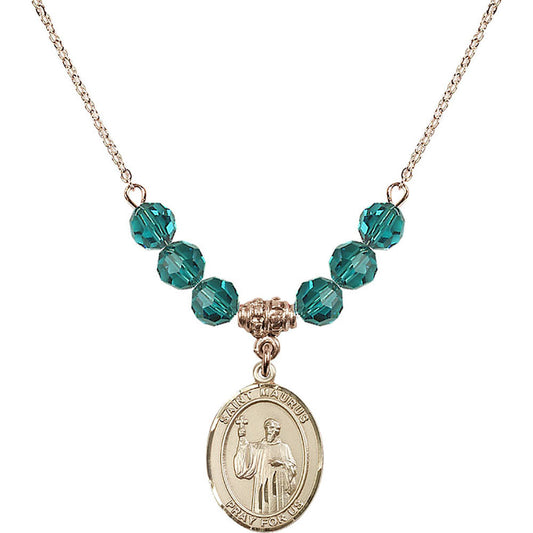 14kt Gold Filled Saint Maurus Birthstone Necklace with Zircon Beads - 8241