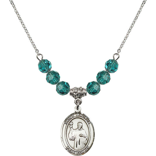 Sterling Silver Saint Maurus Birthstone Necklace with Zircon Beads - 8241