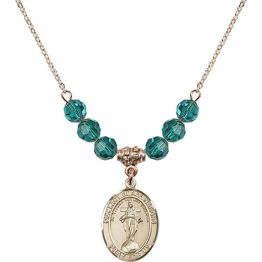14kt Gold Filled Our Lady of All Nations Birthstone Necklace with Zircon Beads - 8242