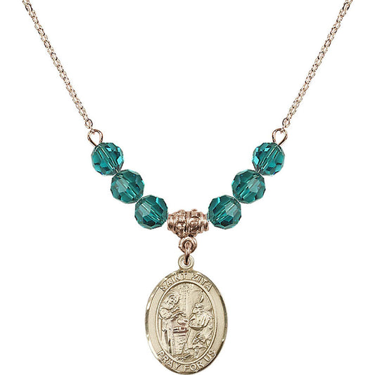 14kt Gold Filled Saint Zita Birthstone Necklace with Zircon Beads - 8244