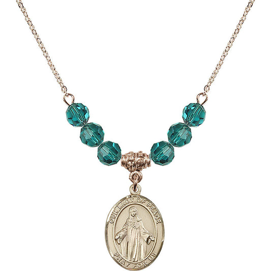 14kt Gold Filled Our Lady of Peace Birthstone Necklace with Zircon Beads - 8245