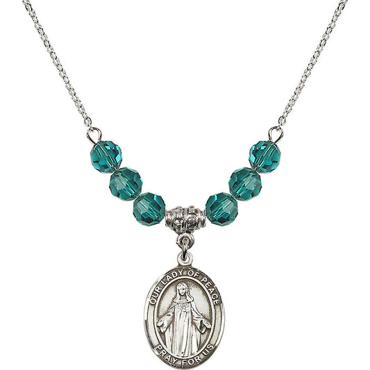 Sterling Silver Our Lady of Peace Birthstone Necklace with Zircon Beads - 8245