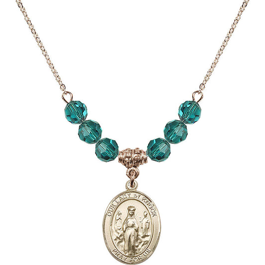 14kt Gold Filled Our Lady of Knock Birthstone Necklace with Zircon Beads - 8246