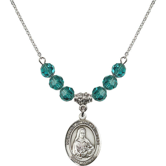 Sterling Silver Our Lady of the Railroad Birthstone Necklace with Zircon Beads - 8247