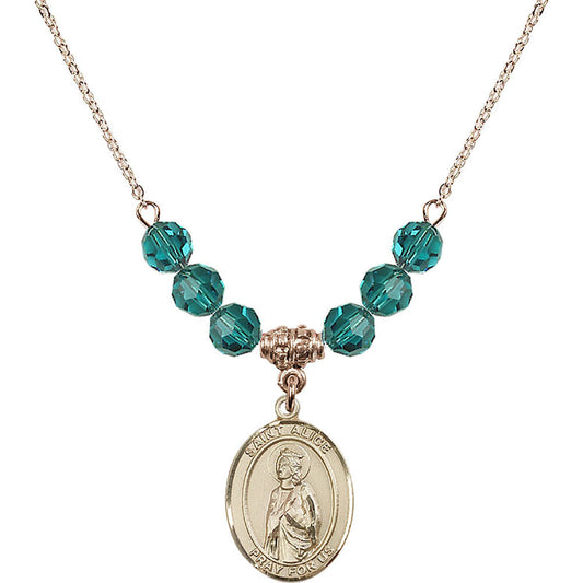 14kt Gold Filled Saint Alice Birthstone Necklace with Zircon Beads - 8248