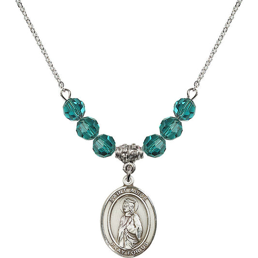 Sterling Silver Saint Alice Birthstone Necklace with Zircon Beads - 8248