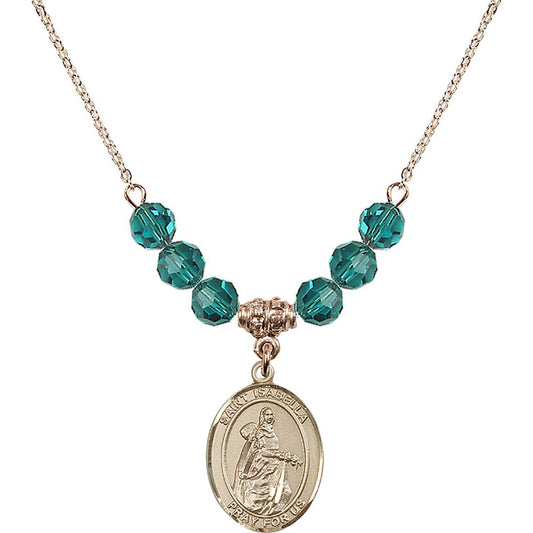 14kt Gold Filled Saint Isabella of Portugal Birthstone Necklace with Zircon Beads - 8250