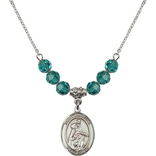 Sterling Silver Saint Isabella of Portugal Birthstone Necklace with Zircon Beads - 8250