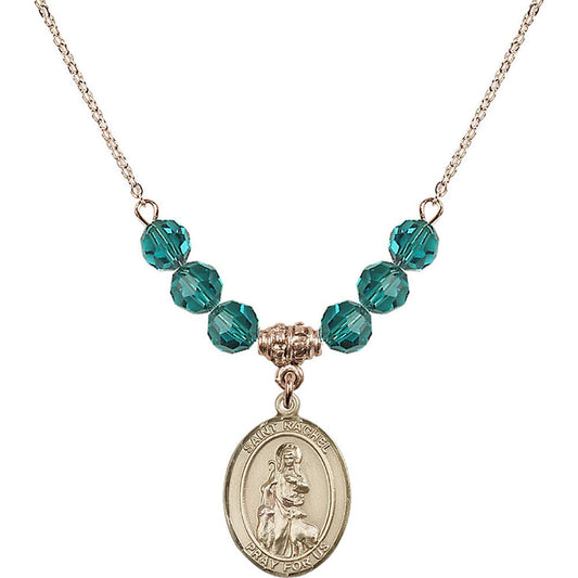 14kt Gold Filled Saint Rachel Birthstone Necklace with Zircon Beads - 8251