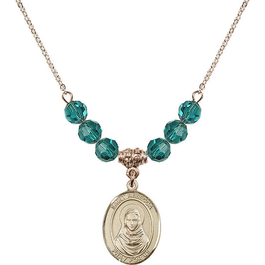 14kt Gold Filled Saint Rebecca Birthstone Necklace with Zircon Beads - 8252