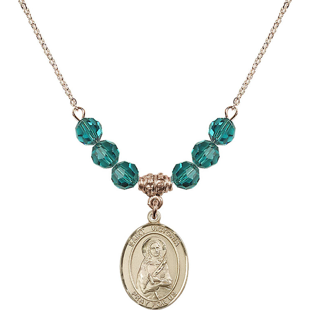 14kt Gold Filled Saint Victoria Birthstone Necklace with Zircon Beads - 8253