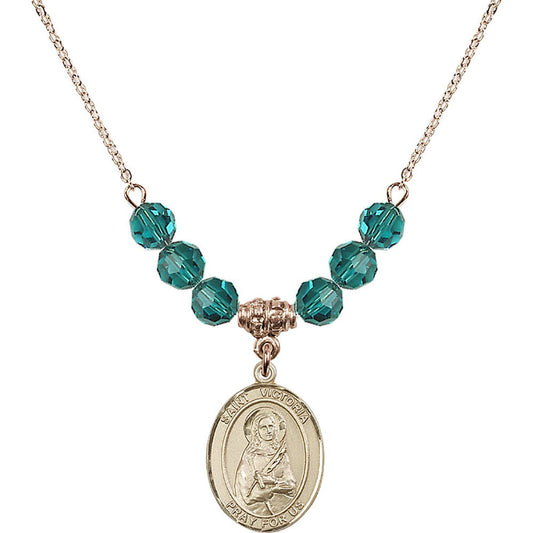 14kt Gold Filled Saint Victoria Birthstone Necklace with Zircon Beads - 8253