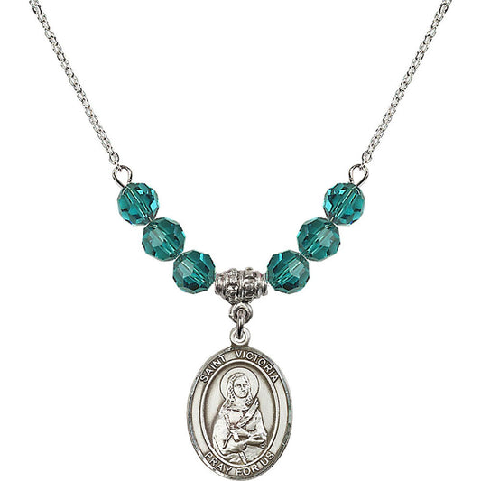 Sterling Silver Saint Victoria Birthstone Necklace with Zircon Beads - 8253