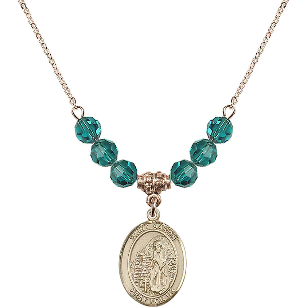 14kt Gold Filled Saint Aaron Birthstone Necklace with Zircon Beads - 8254